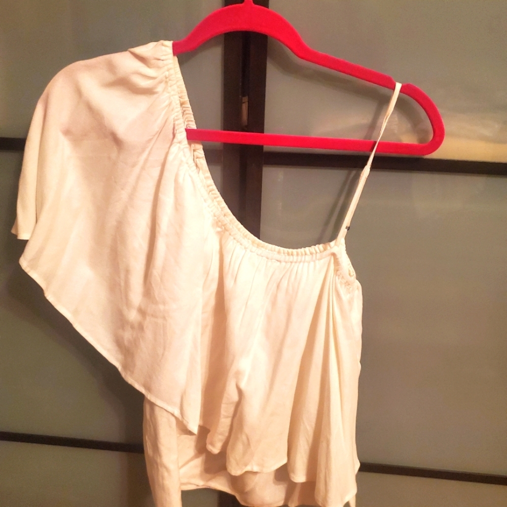 Tunic, white,one shoulder, 100%rayon, size S.